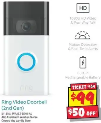 JB Hi-Fi Ring Video Doorbell (2nd Gen) offer