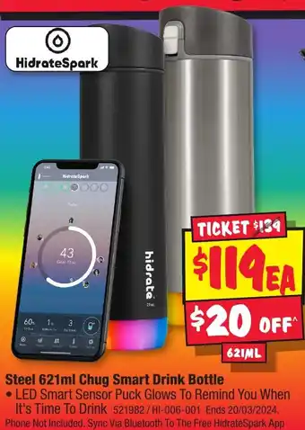 JB Hi-Fi Steel 621ml Chug Smart Drink Bottle offer