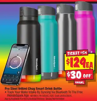 JB Hi-Fi Pro Steel 946ml Chug Smart Drink Bottle offer