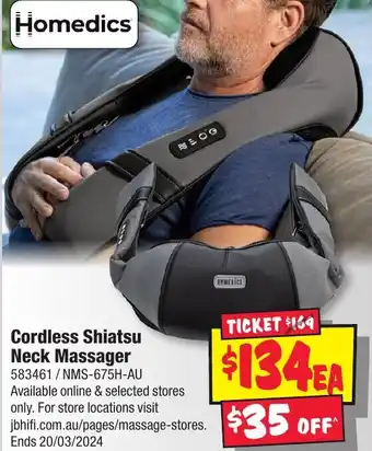 JB Hi-Fi Cordless Shiatsu Neck Massager offer