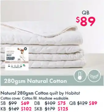 Pillow Talk Natural 280gsm Cotton quilt by Habitat offer