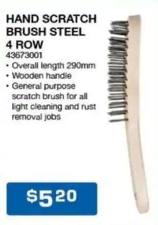 HAND SCRATCH BRUSH STEEL 4 ROW