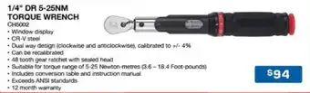 Burson Auto Parts 1/4" DR 5-25NM TORQUE WRENCH offer