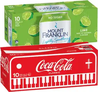 IGA Coca‑Cola, Sprite, Fanta or Mount Franklin 10x375mL Selected Varieties offer