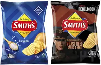 Coles Smith's Crinkle Cut or Double Crunch Potato Chips 150g-170g or Oven Baked 130g offer