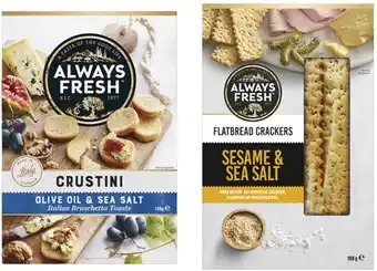 Coles Always Fresh Crustini or Flatbread Crackers 100g-120g offer