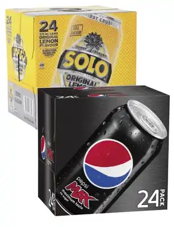 Coles Pepsi Max or Solo Soft Drink 24x375mL offer