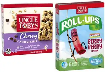 Coles Uncle Tobys Muesli Bars 185g or Roll Ups 94g offer