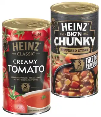 Coles Heinz Big 'N Chunky or Classic Soup 535g offer