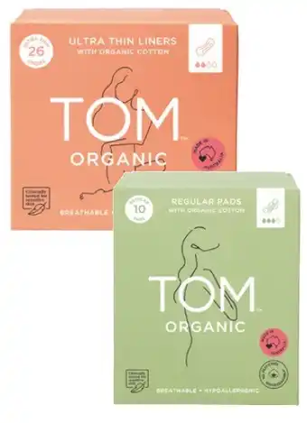 Coles Tom Organic Regular Pads 10 Pack or Ultra Thin Liners 26 Pack offer