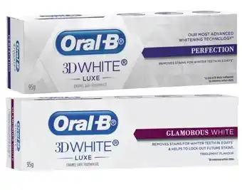 Coles Oral B 3D White Luxe Glamorous White or Perfection Toothpaste 95g offer