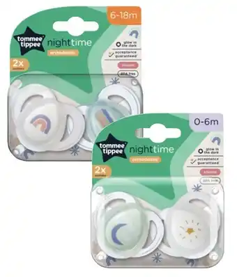 Coles Tommee Tippee Night Time Silicone Soother 0-6m or 6-18m 2 Pack offer