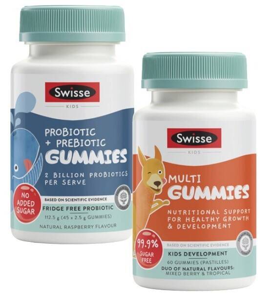 Swisse Kids Probiotic + Prebiotic Gummies 45 Pack or Multivitamin