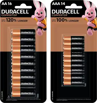 Coles Duracell Coppertop Batteries AA 16 Pack or AAA 14 Pack offer