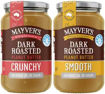 Coles Mayver’s Dark Roasted Smooth or Crunchy Peanut Butter 375g offer