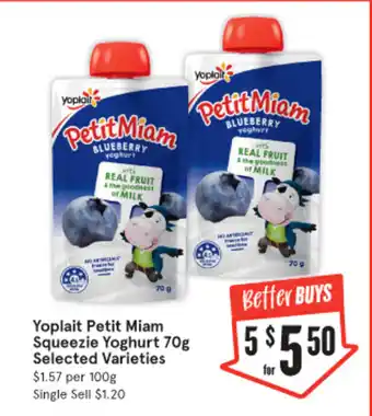 IGA Yoplait Petit Miam Squeezie Yoghurt 70g offer