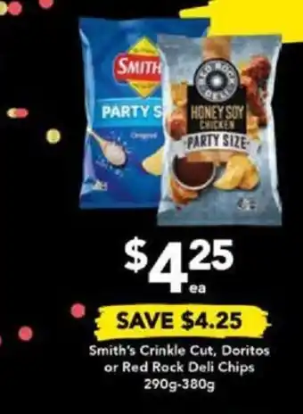 Drakes Smith's Crinkle Cut, Doritos or Red Rock Deli Chips 290g-380g offer