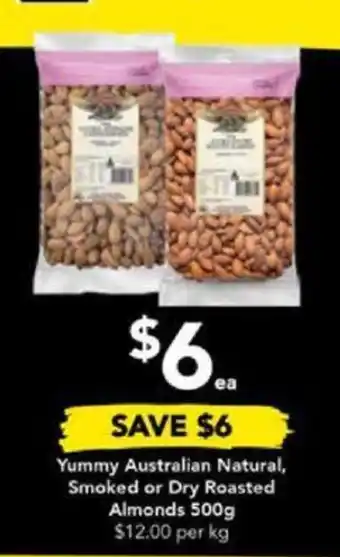 Drakes Yummy Australian Natural, Smoked or Dry Roasted Almonds 500g offer