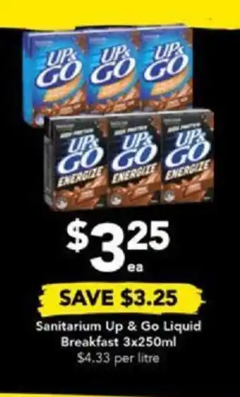 Drakes Sanitarium Up & Go Liquid Breakfast 3x250mL offer