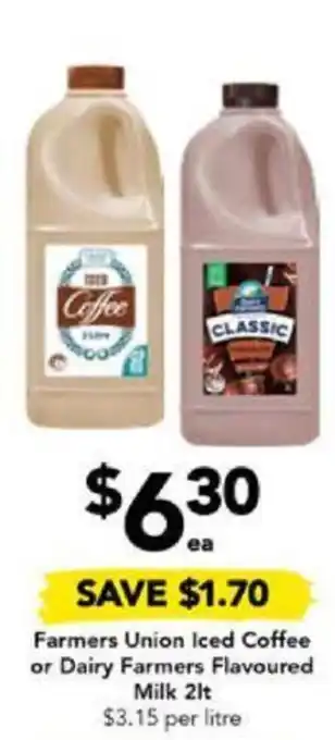 Drakes Farmers Union Iced Coffee or Dairy Farmers Flavoured Milk 2lt offer