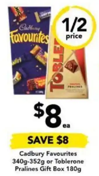 Drakes Cadbury Favourites 340g-352g or Toblerone Pralines Gift Box 180g offer