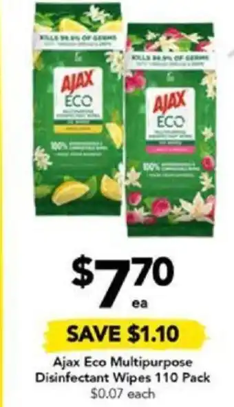 Drakes Ajax Eco Multipurpose Disinfectant Wipes 110 Pack offer