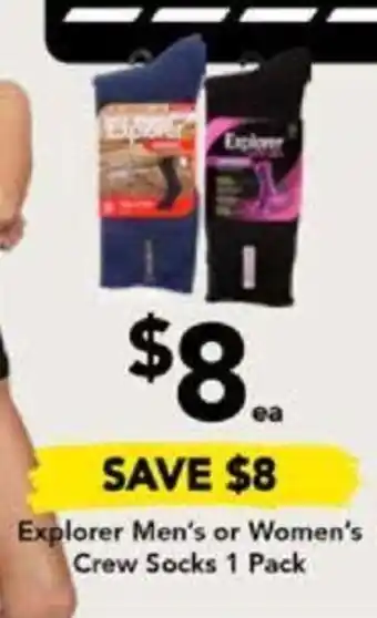 Explorer Men's or Women's Crew Socks 1 Pack