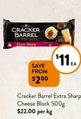 Foodworks Cracker Barrel Extra Sharp Cheese Block 500g offer