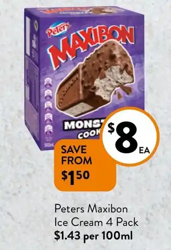 Foodworks Peters Maxibon Ice Cream 4 Pack offer