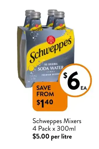 Foodworks Schweppes Mixers 4 Pack x 300mL offer