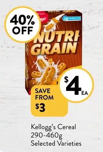 Foodworks Kellogg's Cereal 290-460g offer