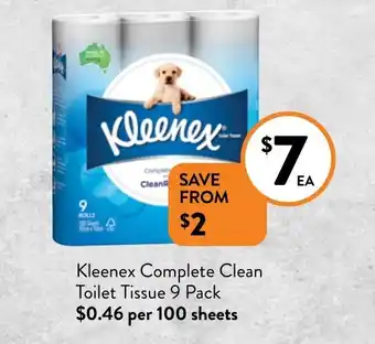 Foodworks Kleenex Complete Clean Toilet Tissue 9 Pack offer