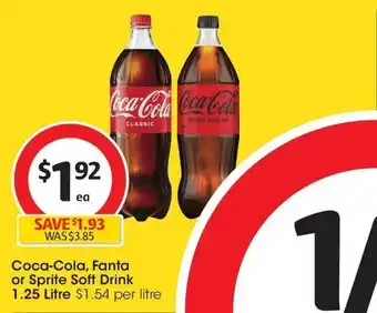 Coles Coca-Cola, Fanta or Sprite Soft Drink 1.25 Litre offer