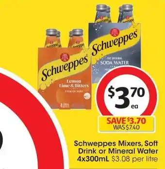 Coles Schweppes Mixers, Soft Drink or Mineral Water 4x300mL offer