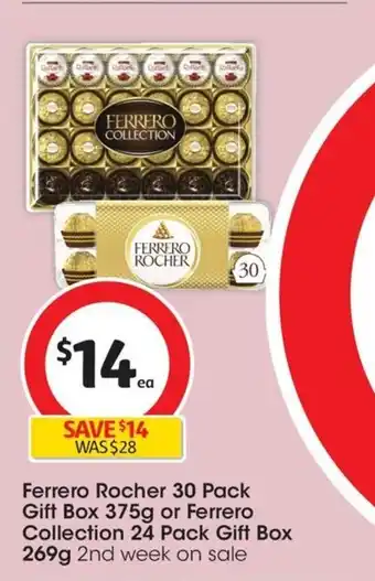 Coles Ferrero Rocher 30 Pack Gift Box 375g or Ferrero Collection 24 Pack Gift Box 269g offer