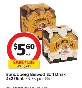 Coles Bundaberg Brewed Soft Drink 4x375mL offer
