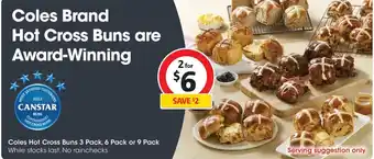 Coles Coles Hot Cross Buns 3 Pack, 6 Pack or 9 Pack offer