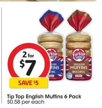 Coles Tip Top English Muffins 6 Pack offer