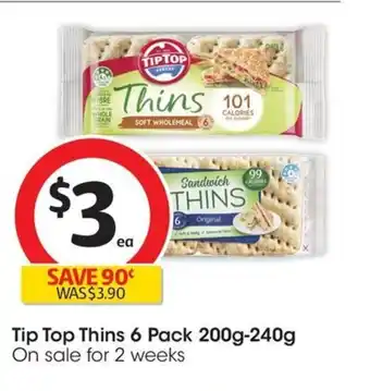 Coles Tip Top Thins 6 Pack 200g-240g offer