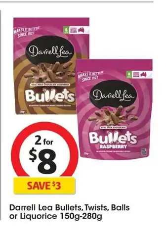 Coles Darrell Lea Bullets, Twists, Balls or Liquorice 150g-280g offer