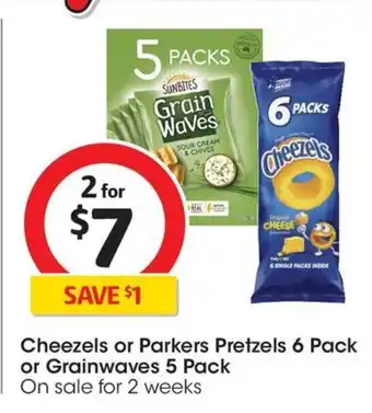 Coles Cheezels or Parkers Pretzels 6 Pack or Grainwaves 5 Pack offer