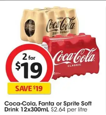 Coles Coca-Cola, Fanta or Sprite Soft Drink 12x300mL offer