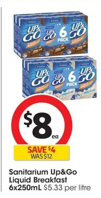 Coles Sanitarium Up&Go Liquid Breakfast 6x250mL offer