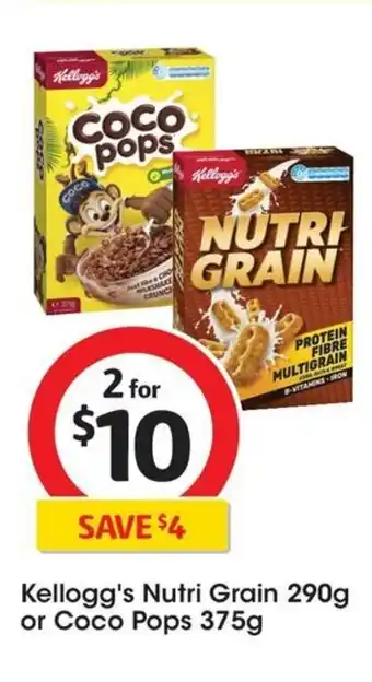 Coles Kellogg's Nutri Grain 290g or Coco Pops 375g offer