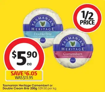 Coles Tasmanian Heritage Camembert or Double Cream Brie 200g offer