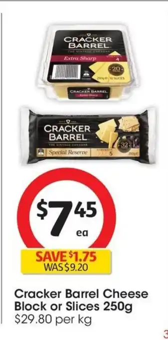 Coles Cracker Barrel Cheese Block or Slices 250g offer