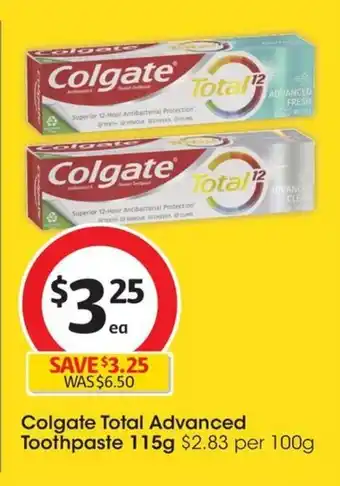 Coles Colgate Total Advanced Toothpaste 115g offer