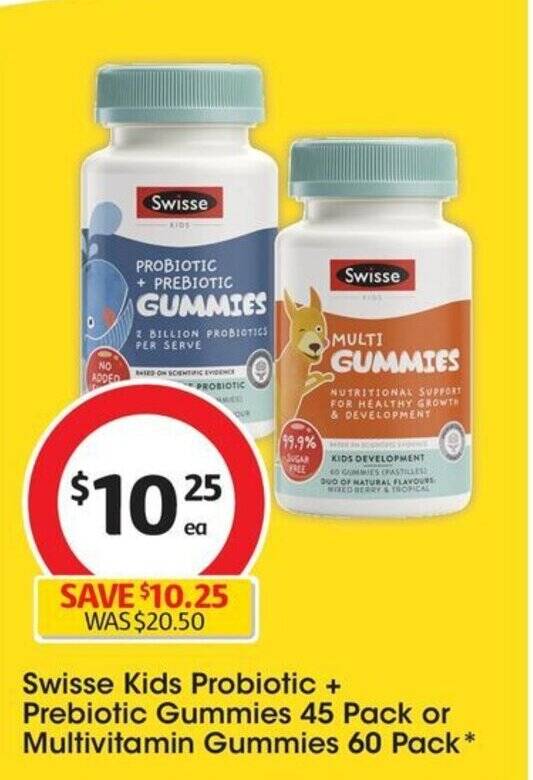 Swisse Kids Probiotic + Prebiotic Gummies 45 Pack or Multivitamin