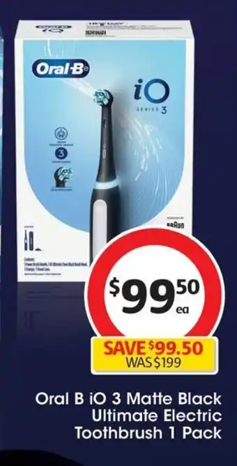 Coles Oral B iO 3 Matte Black Ultimate Electric Toothbrush 1 Pack offer