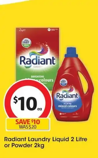 Coles Radiant Laundry Liquid 2 Litre or Powder 2kg offer